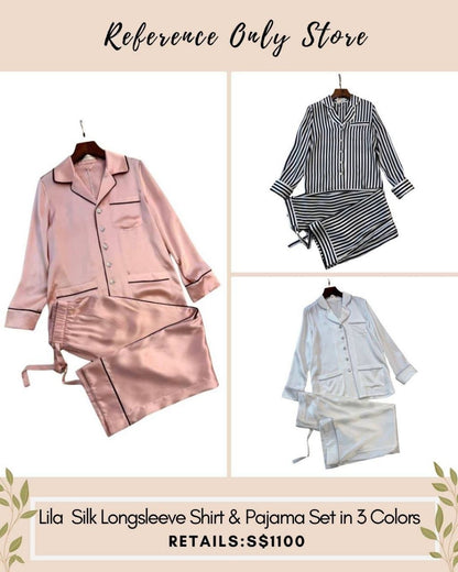 New colors! OVH Yves  pajamas  in silk satin in pink, white, stripe