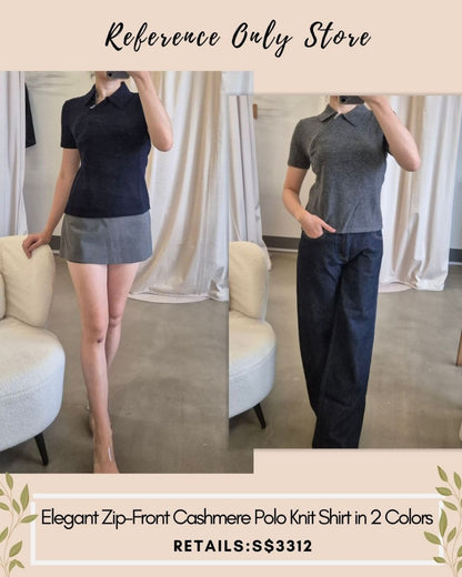 MM Elegant zip front cashmere polo knit shirt in 2 colors