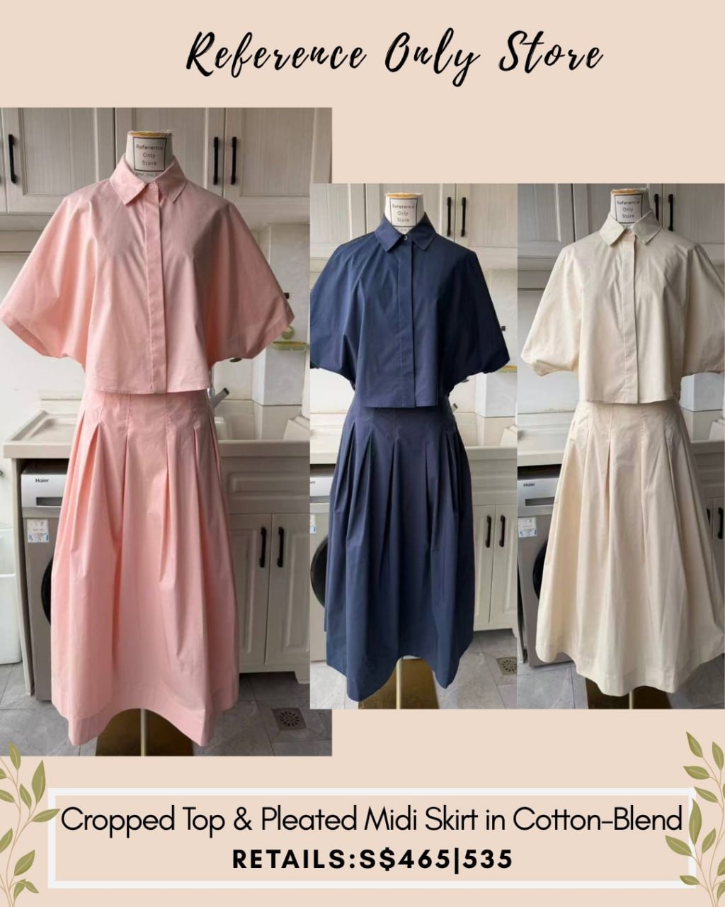 SK Cropped top and pleated skirt in cotton blend