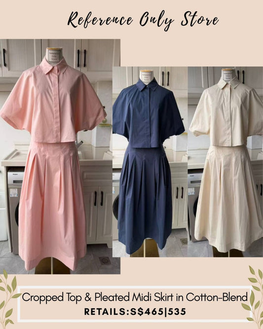 SK Cropped top and pleated skirt in cotton blend