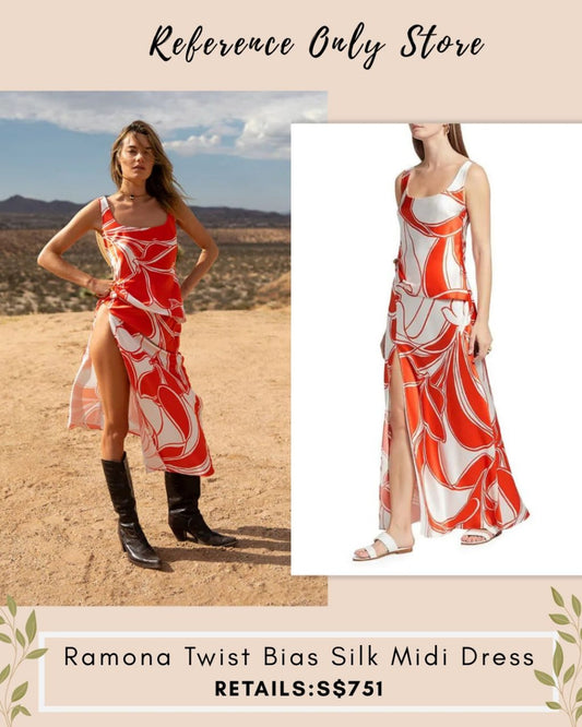 STL Ramona Twist Bias silk midi dress