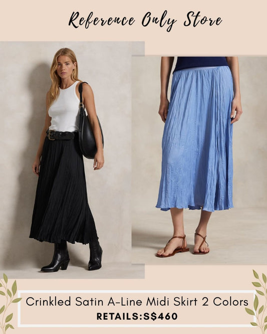 RL Crinkled satin a line midi skirt