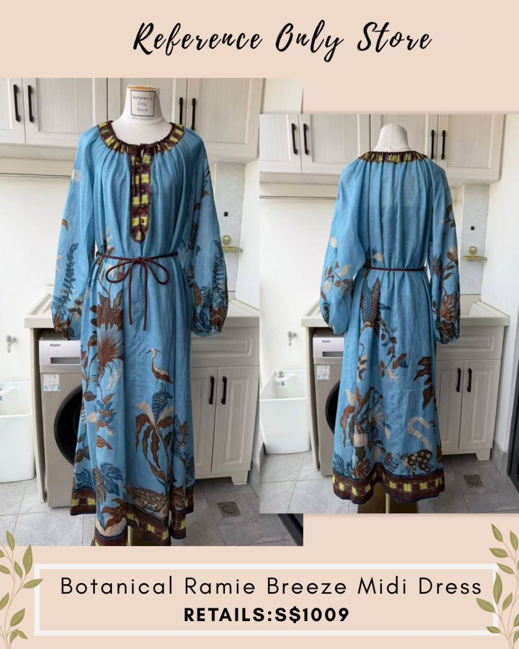 AM botanical ramie breeze midi dress