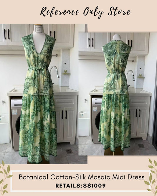 AM botanical cotton silk mosaic midi dress