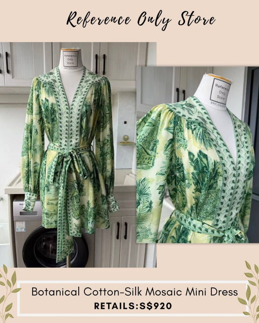 AM botanical cotton silk mosaic mini dress