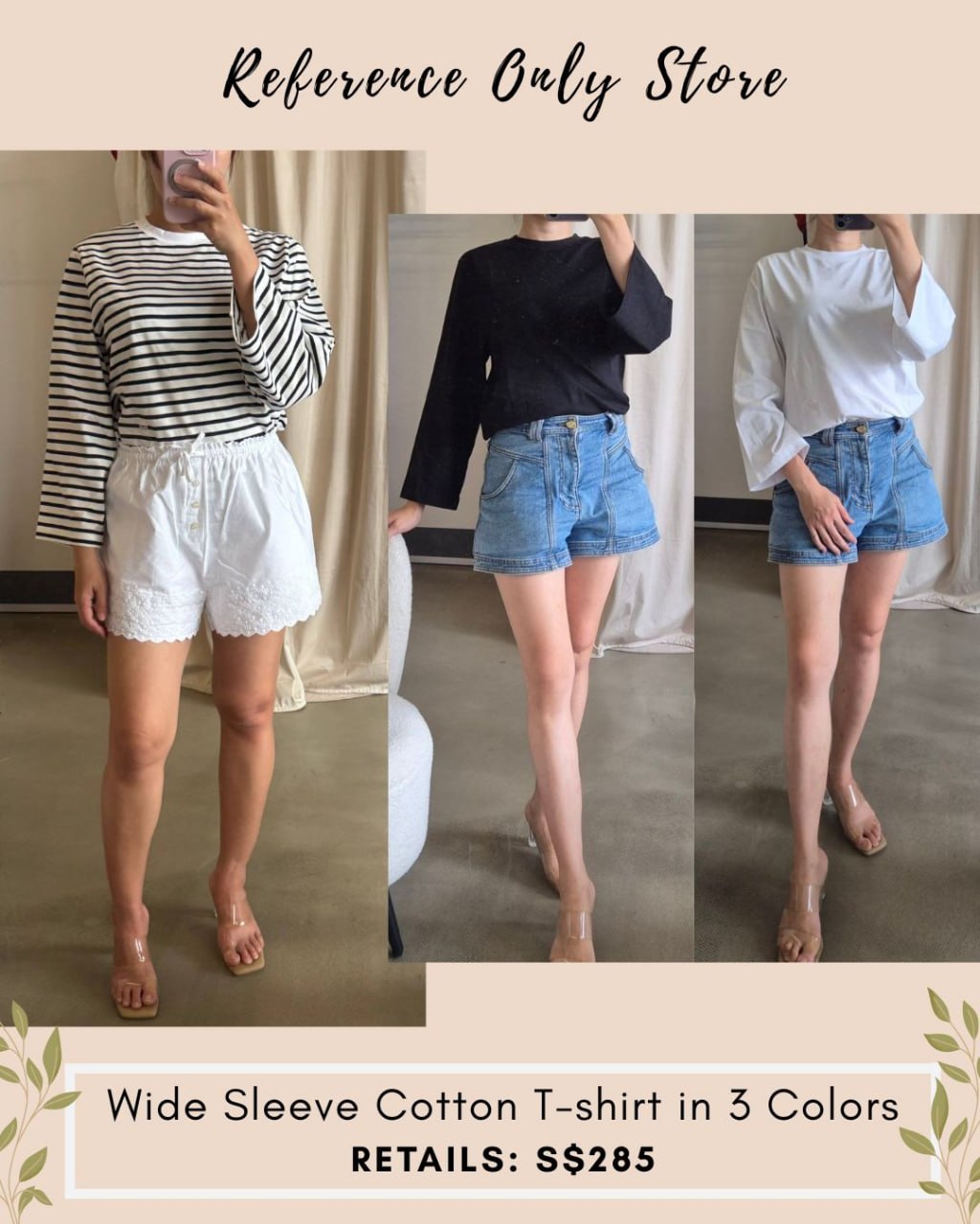 Tot wide sleeve cotton t - shirt in 3 colors