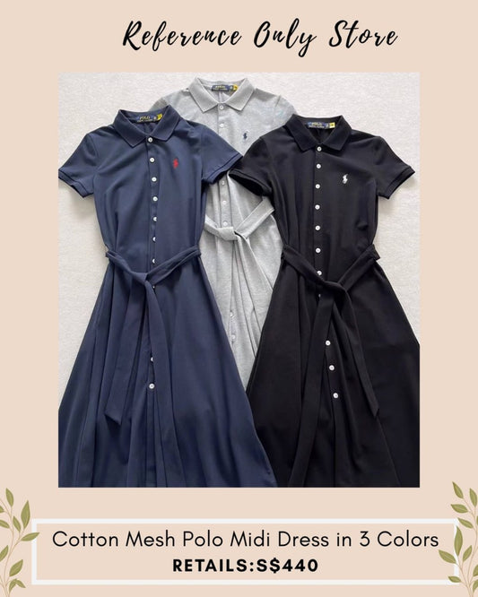 RL cotton mesh polo midi dress in 3 colors