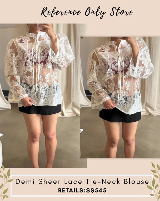 RS Demi sheer lace white tie neck blouse top