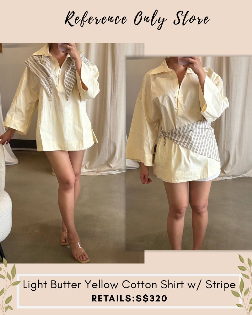 EDI Light Butter yellow cotton shirt w stripe scarf