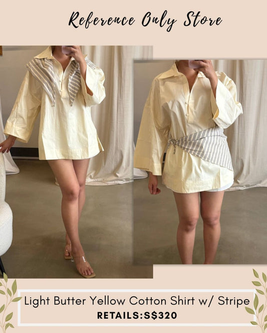 EDI Light Butter yellow cotton shirt w stripe scarf