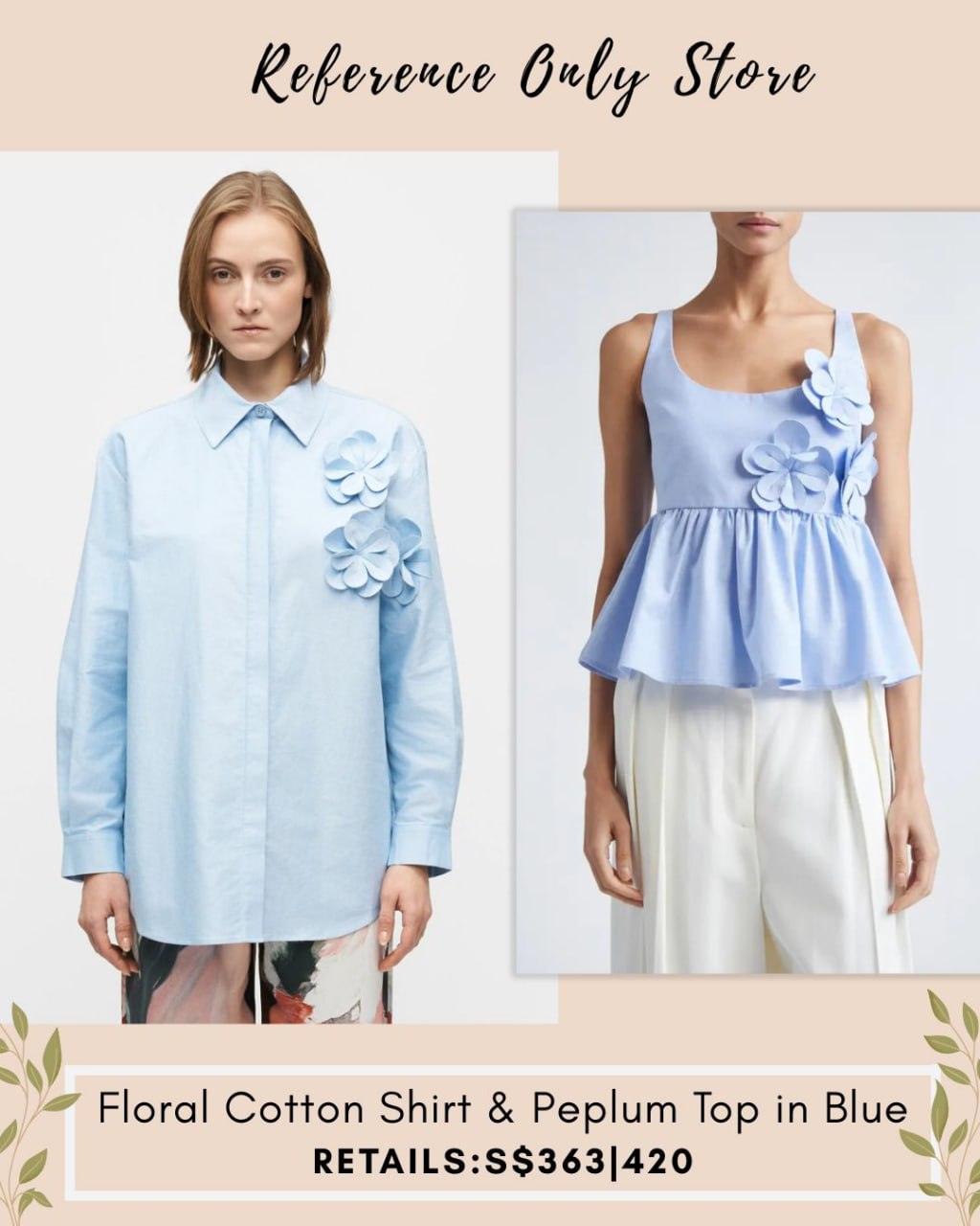 SG Blue floral cotton shirt and peplum top