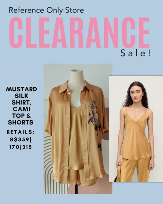 Clearance! Mustard silk shirt , top , shorts
