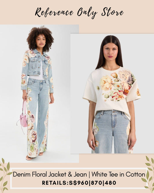 AO Denim floral jacket and jean | white tee in cotton