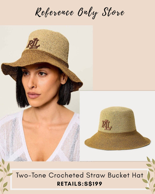 RL 2 tone crocheted bucket straw hat