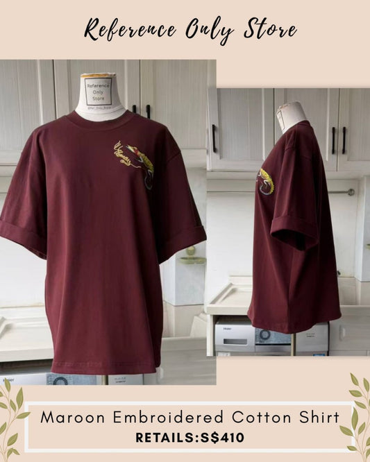 AM Maroon embroidered cotton shirt