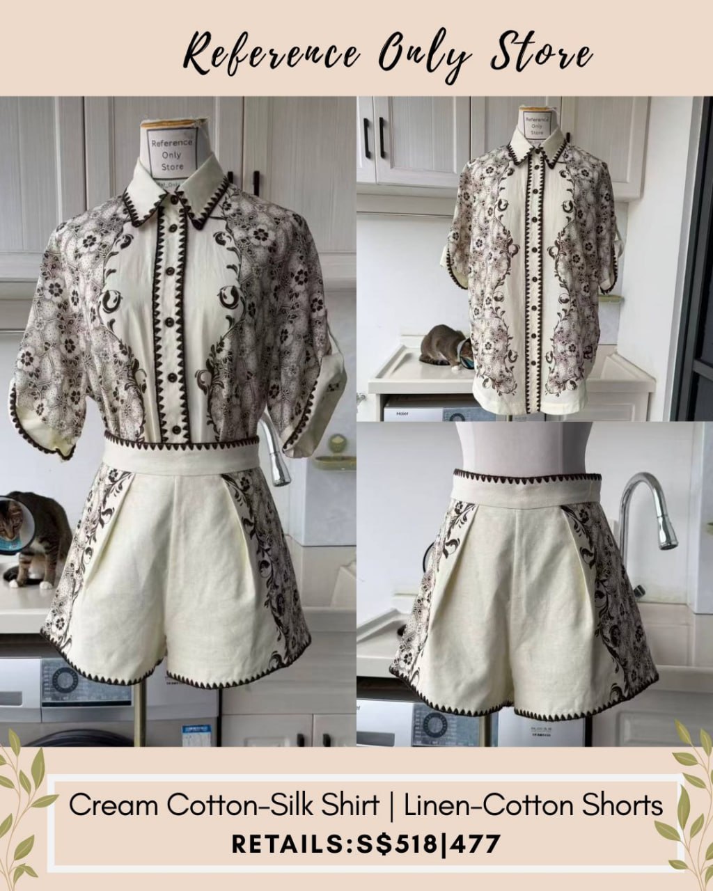 AM Cream cotton - silk shirt | linen cotton shorts