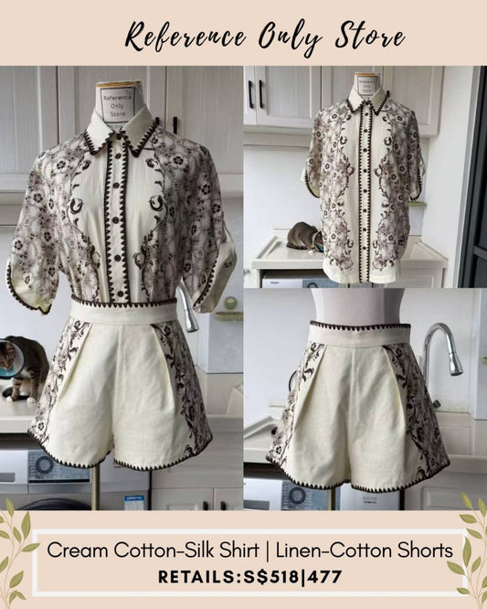 AM Cream cotton - silk shirt | linen cotton shorts