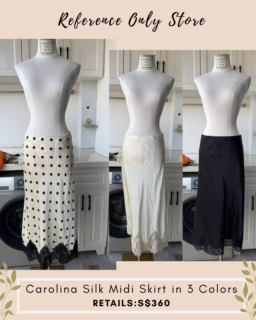 Ref Caroline silk midi skirt in 3 colors