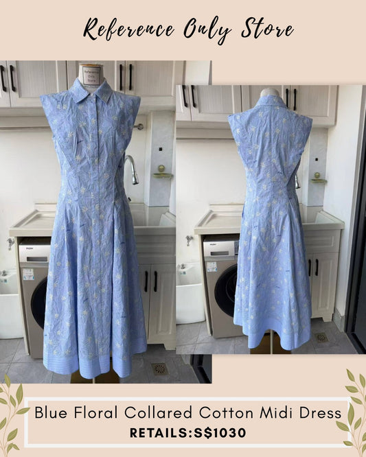 SK Blue floral collared cotton midi dress