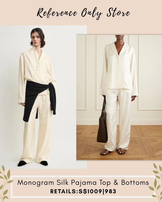 Tot Monogram silk pj top and pants in cream