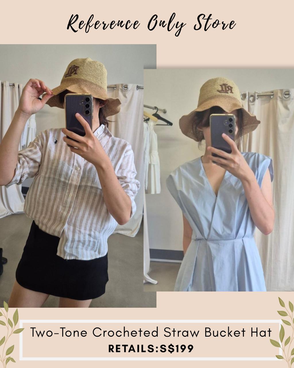 RL 2 tone crocheted bucket straw hat