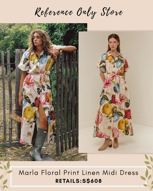 PN Marla Floral Print Linen Midi Dress