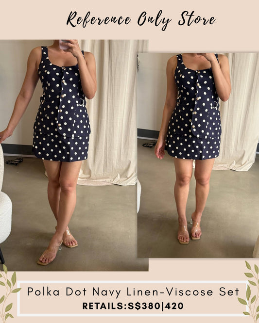 MJ Polka Dot Navy Linen viscose blend top and skorts