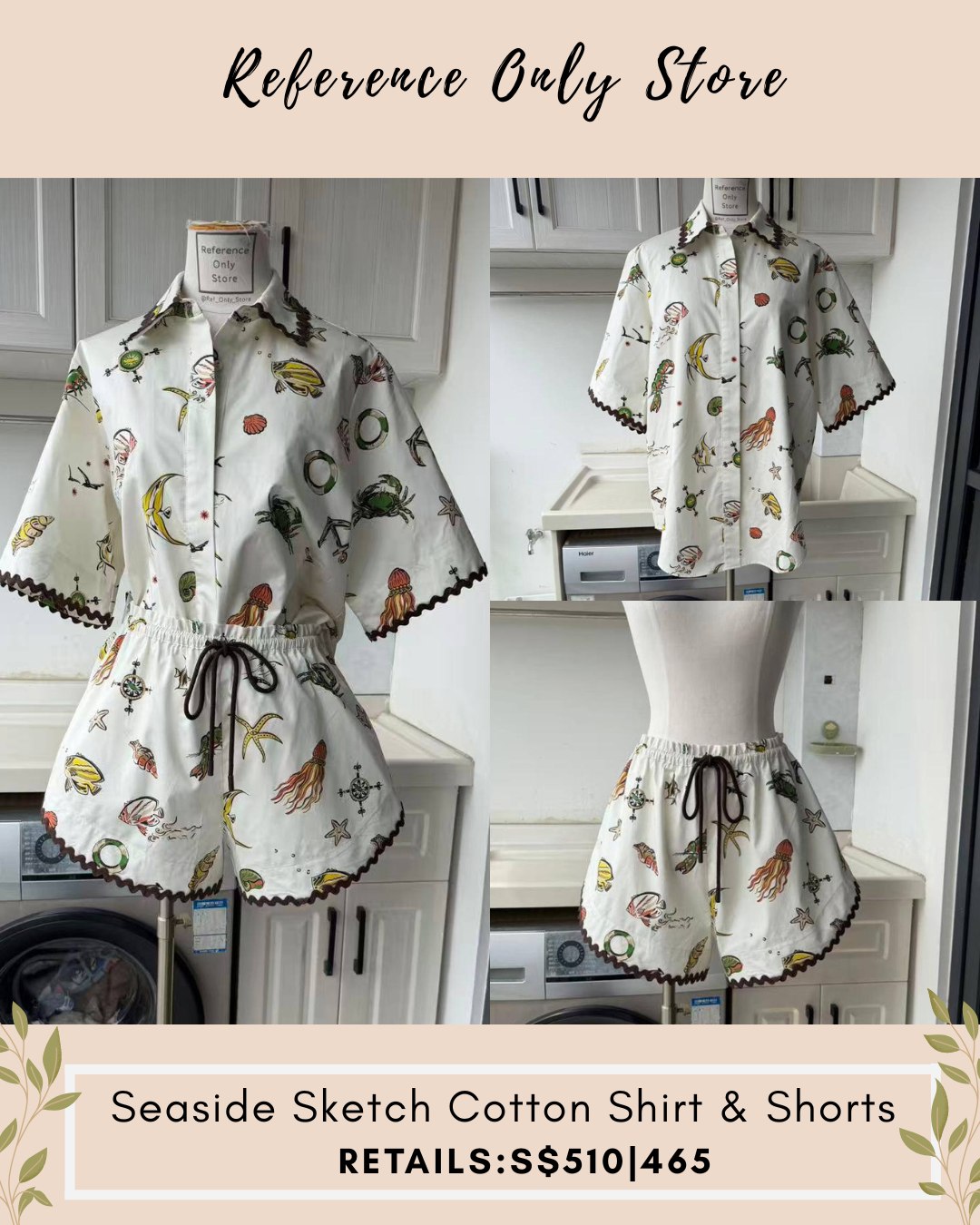 AM Seaside sketch cotton shirt & shorts