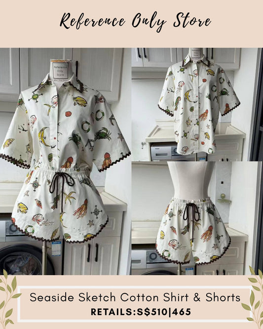 AM Seaside sketch cotton shirt & shorts
