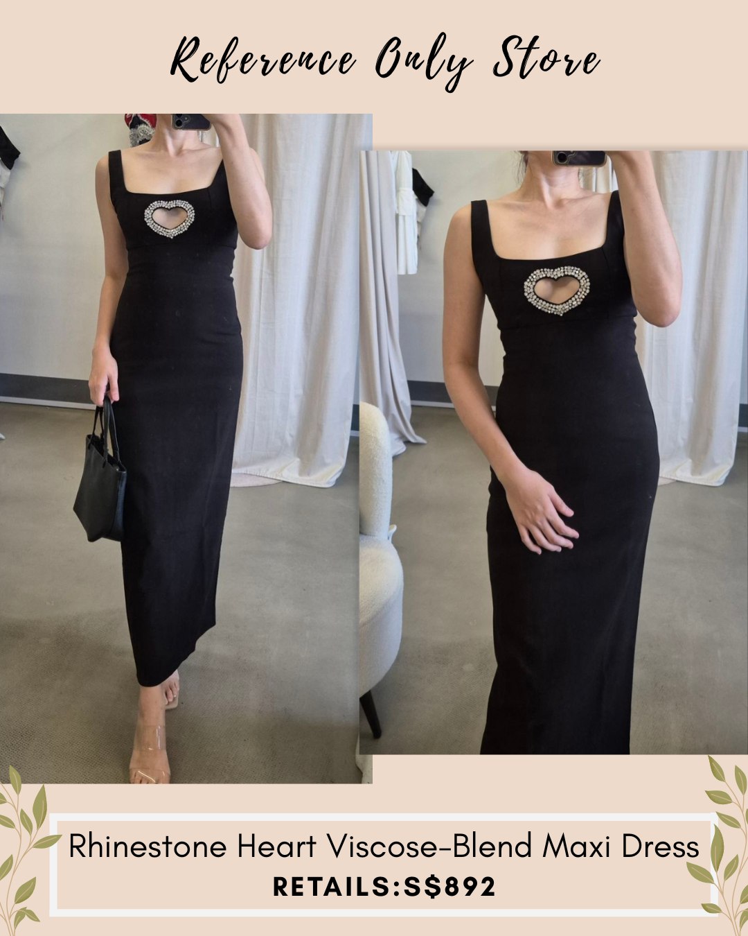 SD rhinestone heart viscose blend midi dress