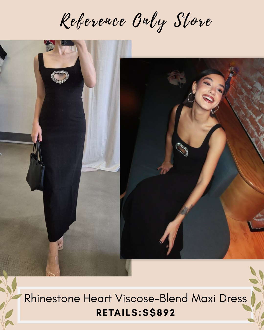SD rhinestone heart viscose blend midi dress