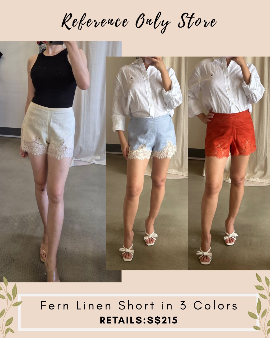 Ref Fern Linen shorts with lace inserts