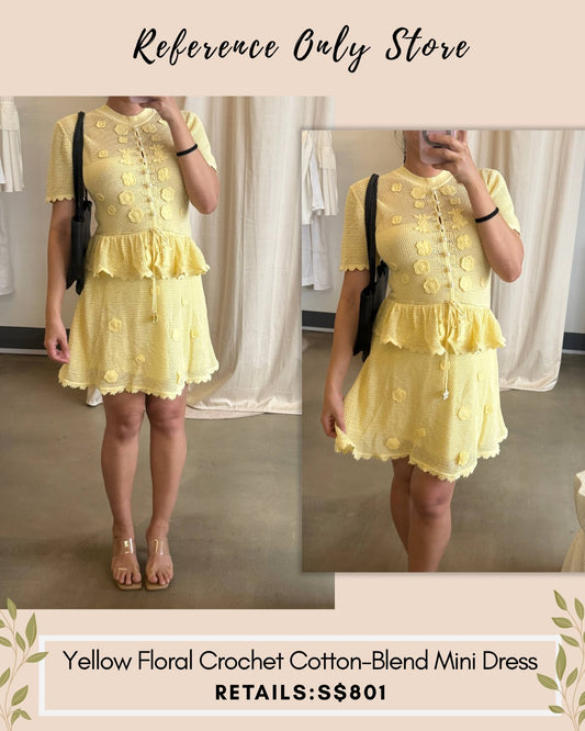 SP yellow crochet floral cotton blend mini dress
