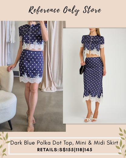 SP Dark Blue polka dot midi / mini skirt and crop top