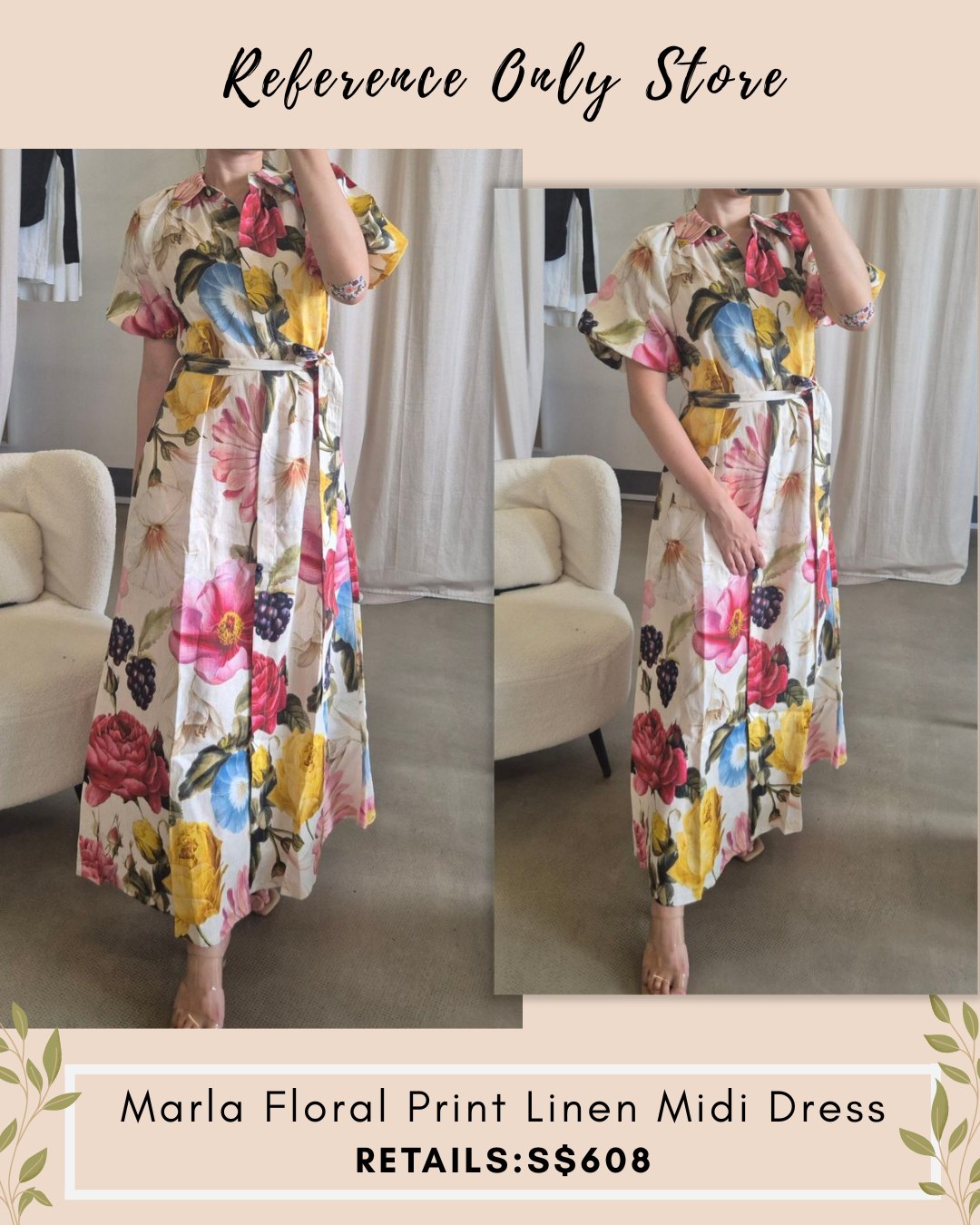 PN Marla Floral Print Linen Midi Dress