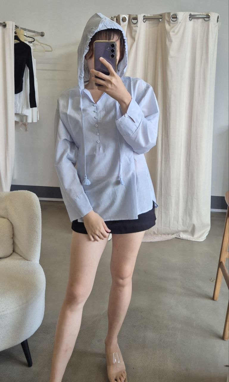 Edi Cotton silk hooded top