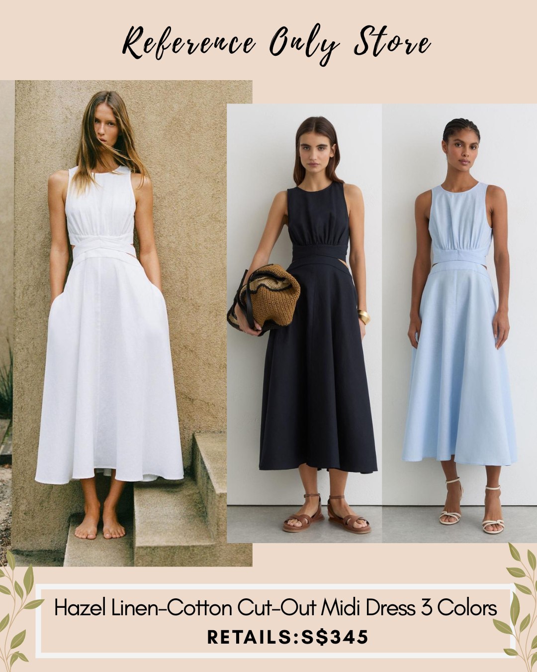 RS Hazel Linen cotton cut out midi dress 3 colors