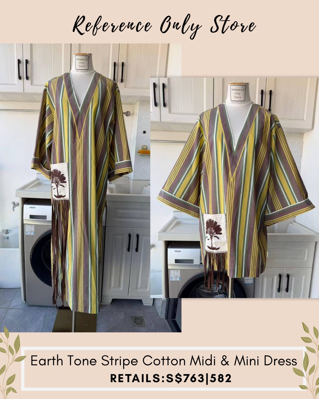 AM Earth tone stripe cotton midi and mini dress