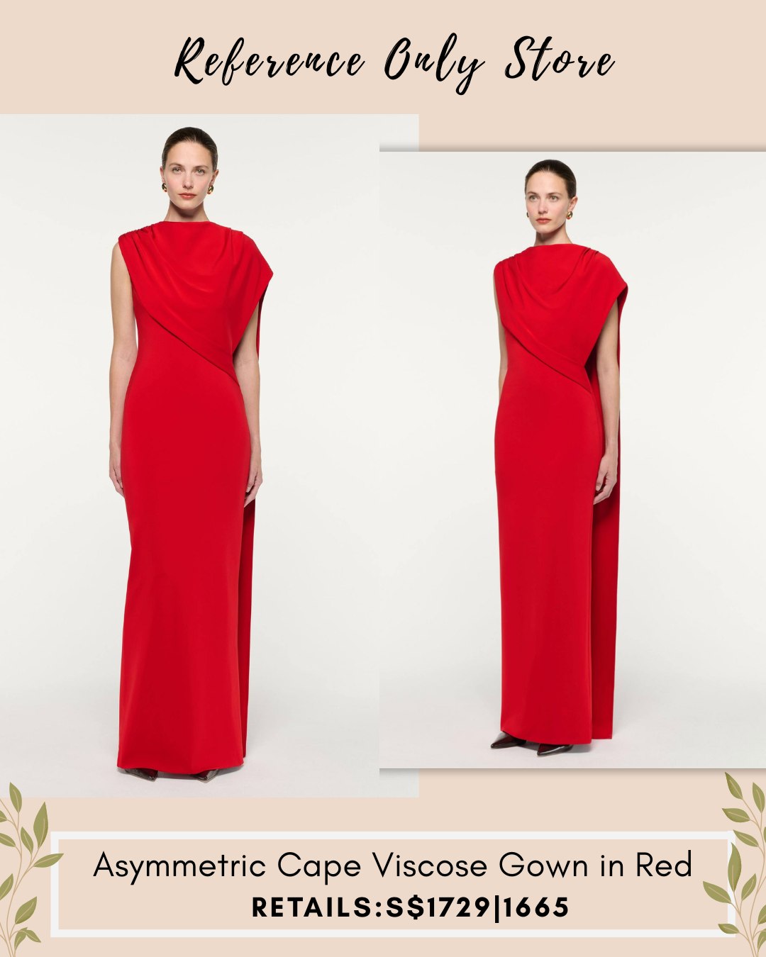 RM Asymmetric cape viscose Red gown maxi dress