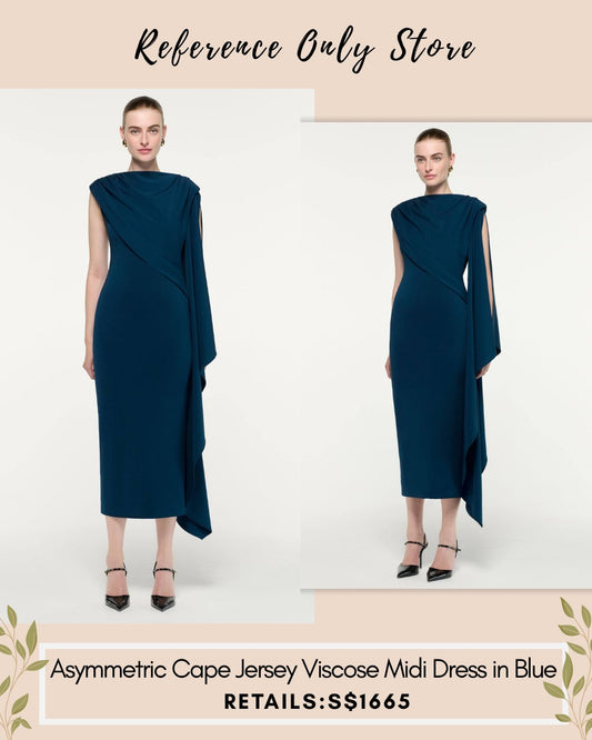 RM Asymmetric cape viscose Blue Midi dress