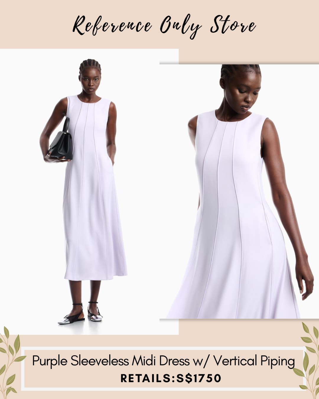 EA Purple Sleeveless midi dress w vertica piping
