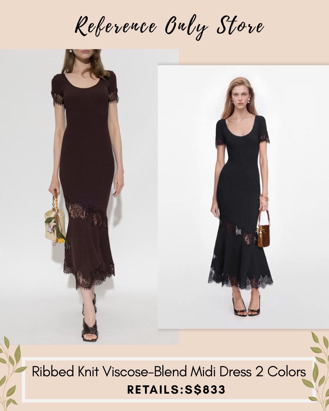 SP Ribbed knit viscose blend midi dress in 2 colors