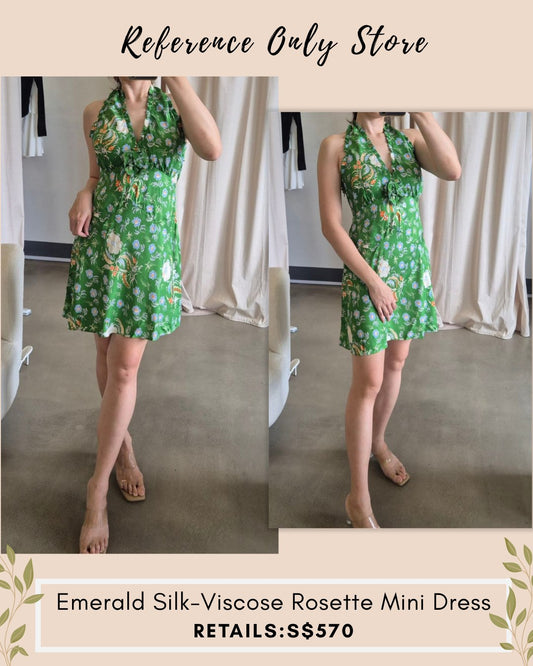 DN Emerald green silk viscose rosette mini dress