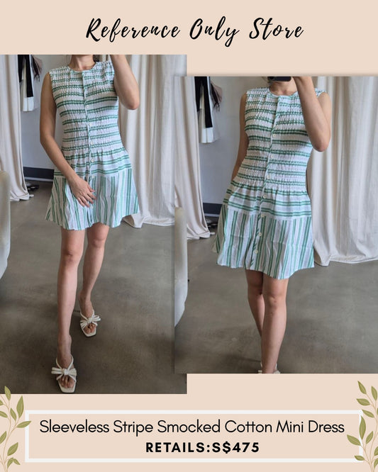 SG Sleeveless stripe smocked cotton mini dress