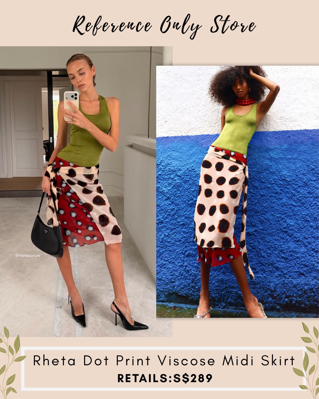 RB Rheta dot print viscose midi skirt