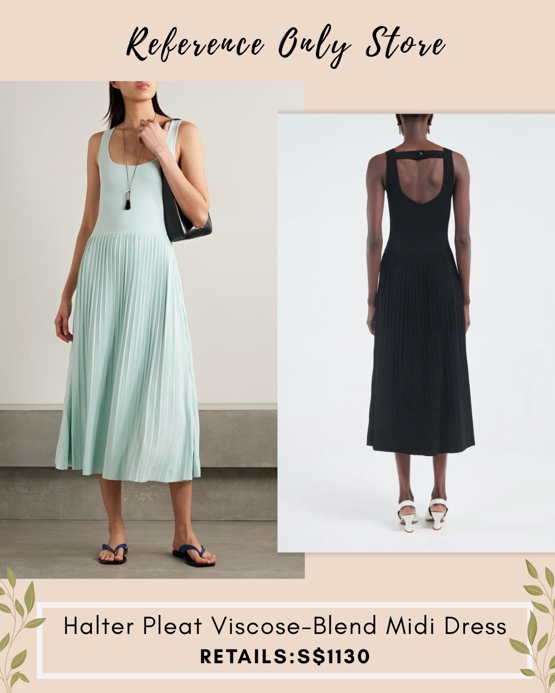 MM Halter pleat viscose blend midi dress