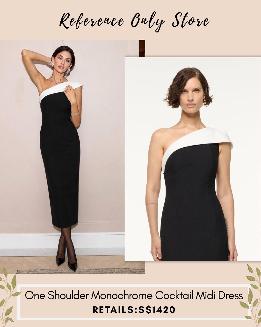 RM One shoulder monochrome cocktail midi dress