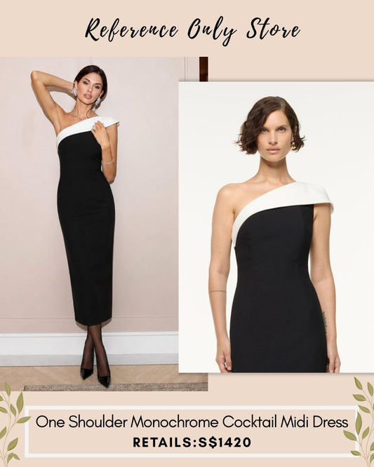 RM One shoulder monochrome cocktail midi dress
