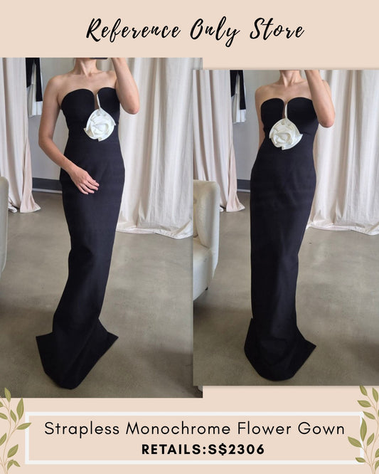 Readystock! RM Strapless monochrome flower gown