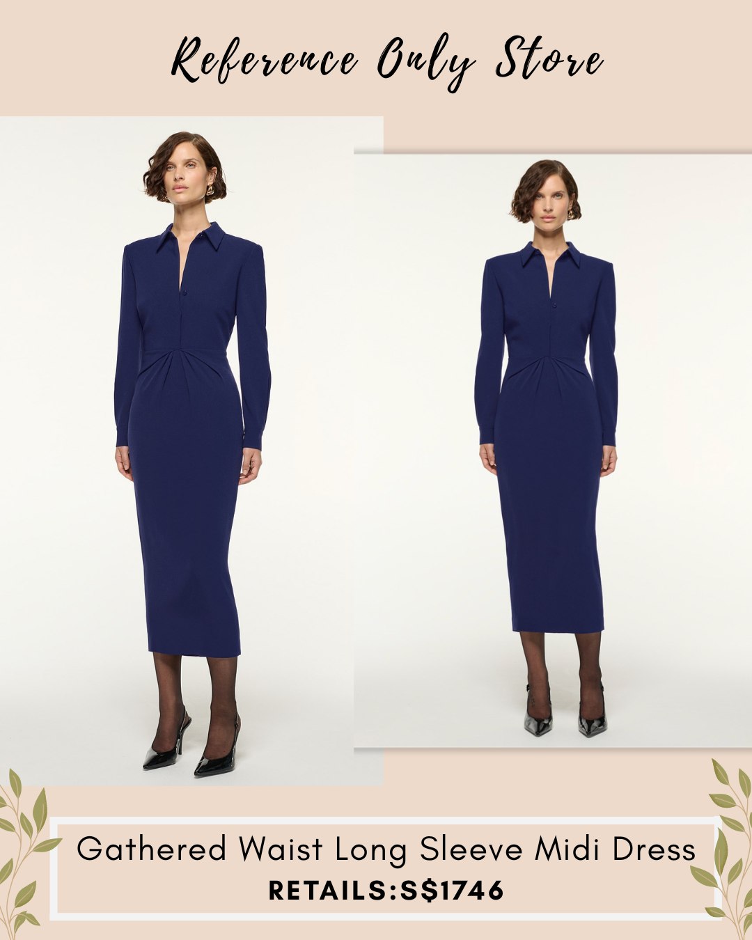 RM Gathered waist long sleeve midi dress
